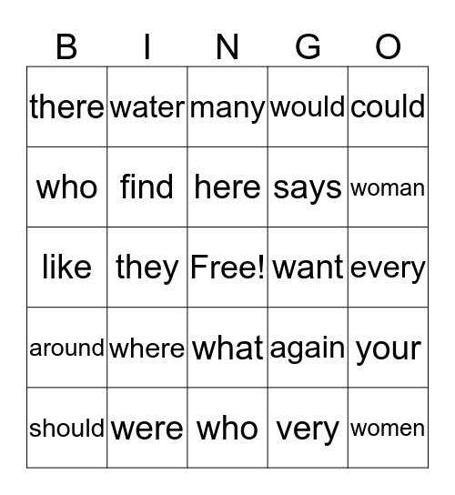 SIGHT WORDS Bingo Card