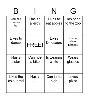 Lego Club Bingo Card