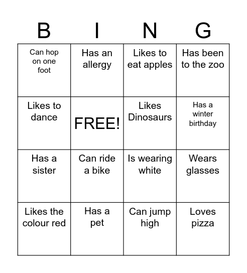 Lego Club Bingo Card