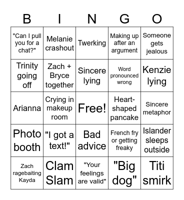 Love Island Season 8 Bingo Card