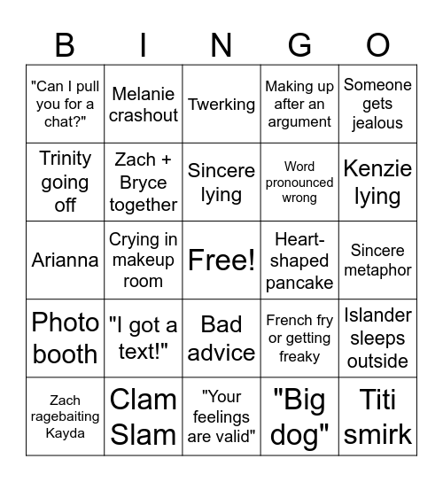 Love Island Season 8 Bingo Card