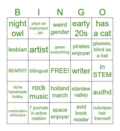 oakesgo Bingo Card