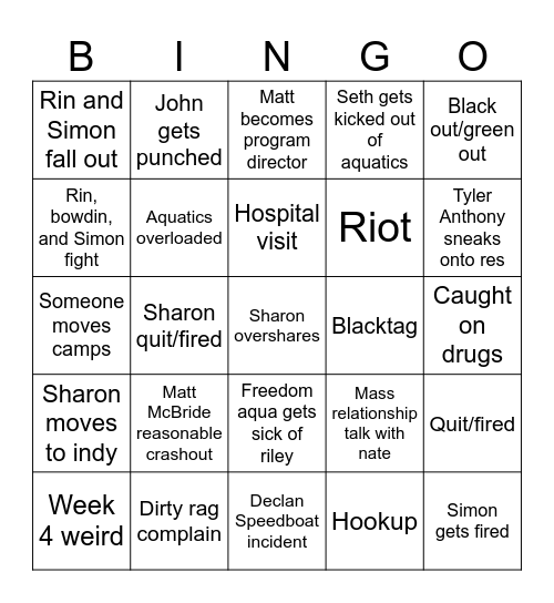 Week 4 Bingo Card