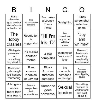 Games Night Bingo Card