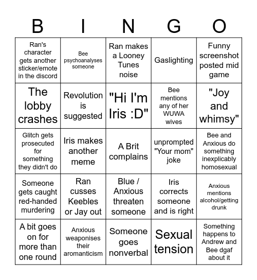 Games Night Bingo Card