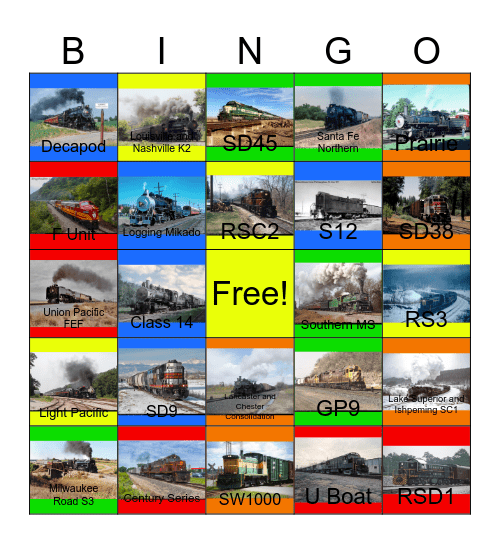 The Duluth and Northeastern and other Shortline Railroads Bingo Card