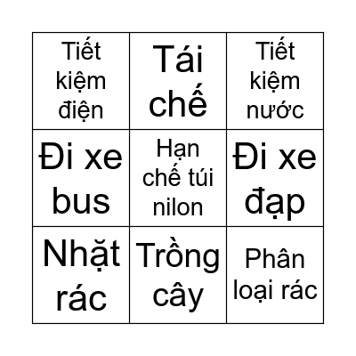 BẢO VỆ MÔI TRƯỜNG Bingo Card
