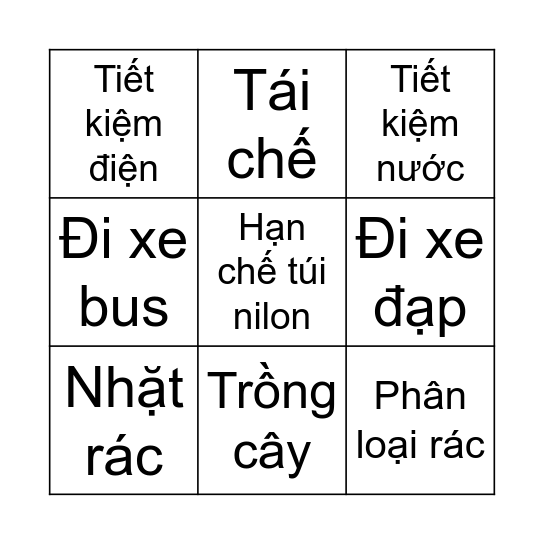 BẢO VỆ MÔI TRƯỜNG Bingo Card