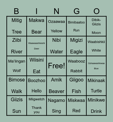 Language Bingo Card