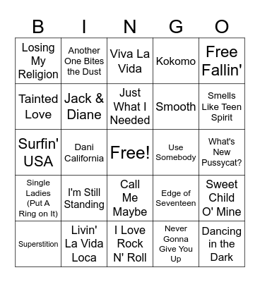 Greatest Hits BINGO Card