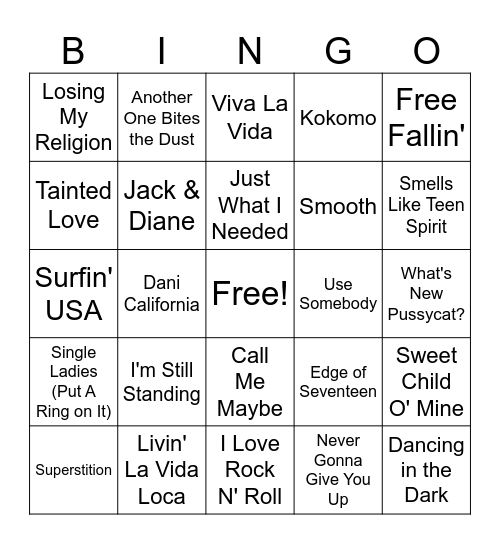 Greatest Hits BINGO Card