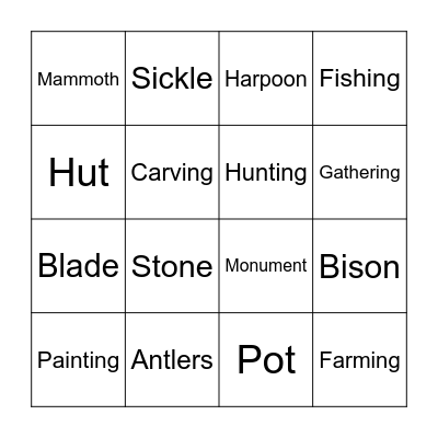 The Stone Age Bingo Card