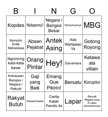 Bingo Pidato Prabowo Bingo Card