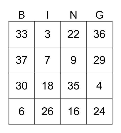 Factors and Multiples Bingo Card