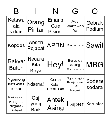 Bingo Pidato Prabowo Bingo Card