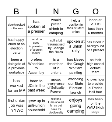 VTHC Bingo! Bingo Card