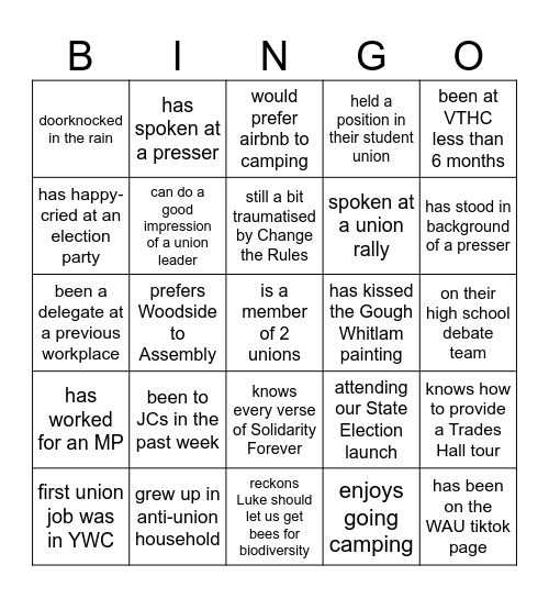 VTHC Bingo! Bingo Card