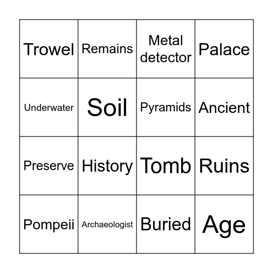 Digging up the past Bingo Card