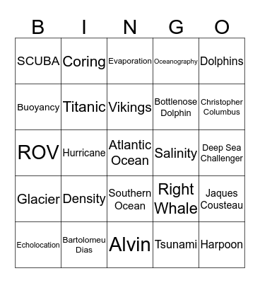 Oceanography Bingo Card