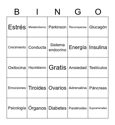 Sistema endocrino Bingo Card