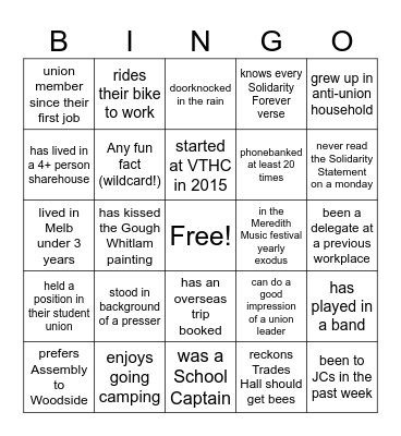 We Are Union Bingo Card