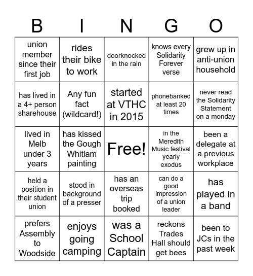 We Are Union Bingo Card