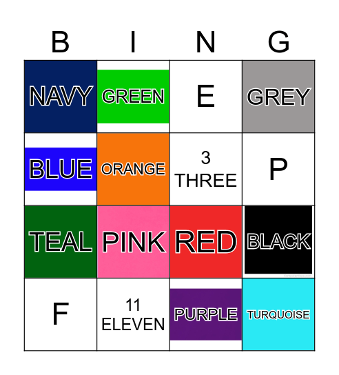 COLOURS AND NUMBERS Bingo Card