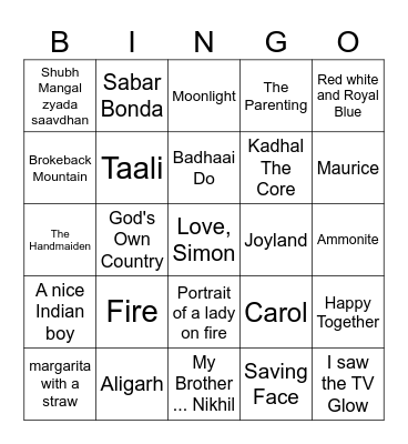 Pride & PopCorn Bingo Card