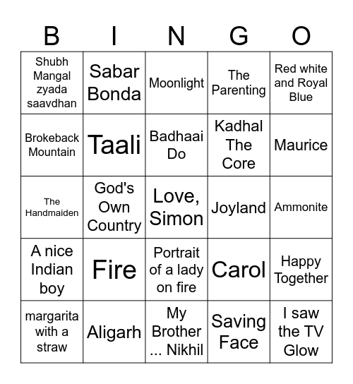 Pride & PopCorn Bingo Card