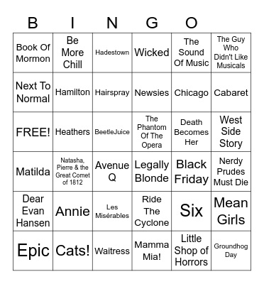 musicals Bingo Card