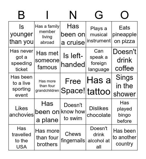 HUMAN BINGO: Find someone who... Bingo Card