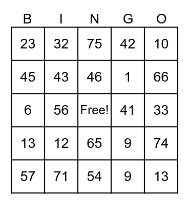 Untitled Bingo Card