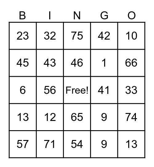 Untitled Bingo Card