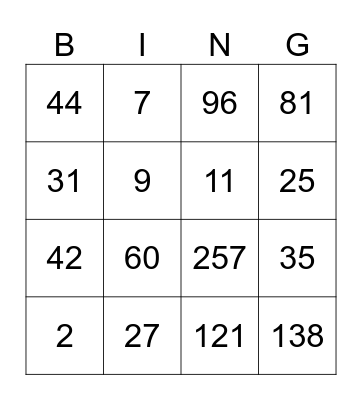 Untitled Bingo Card