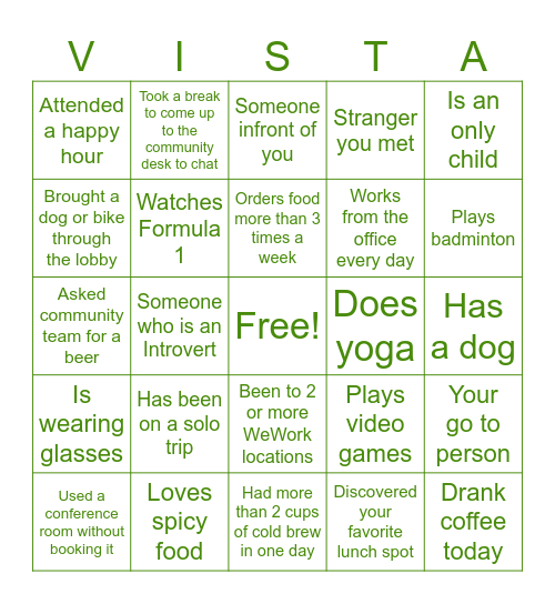 WeWork Bingo Card