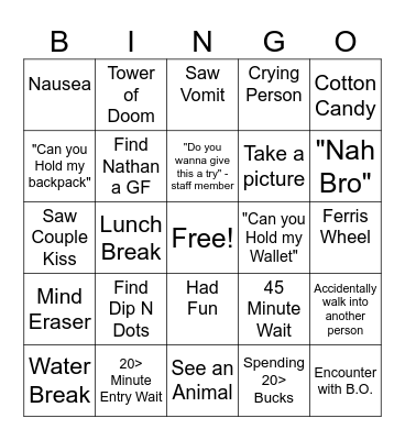 Elitches Bingo Card