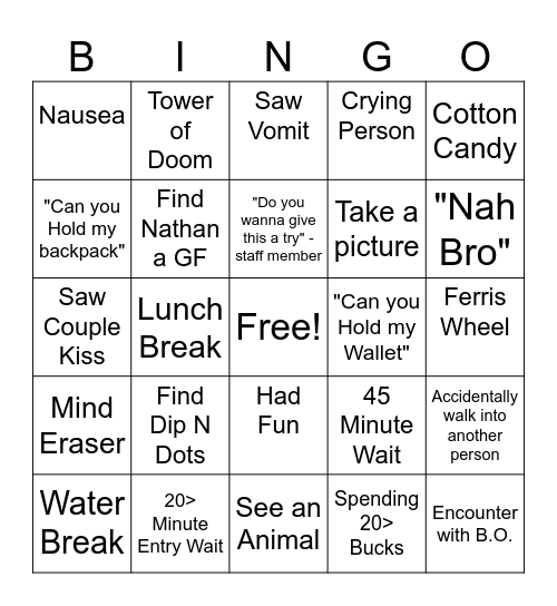 Elitches Bingo Card