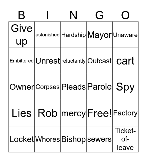 Les Misérables - Vocabulary Bingo Card