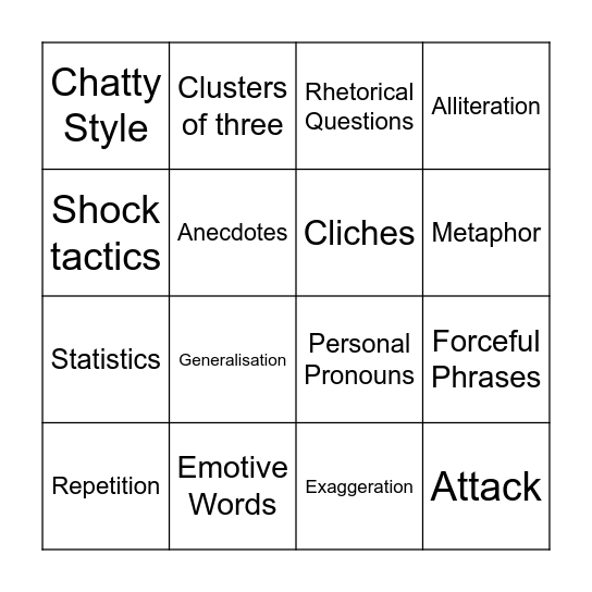 Persuasive Techniques Bingo Card
