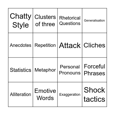 Persuasive Techniques Bingo Card