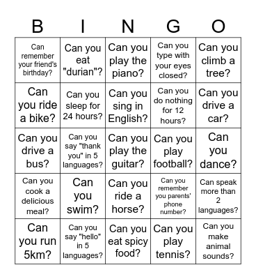 Ability Bingo Card