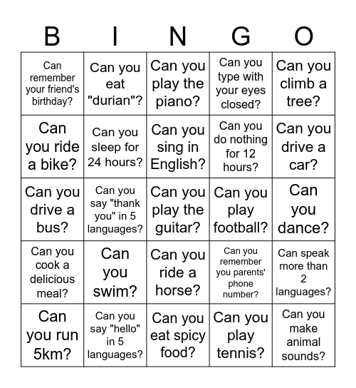 Ability Bingo Card