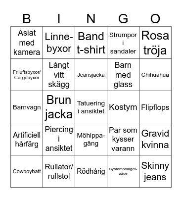 People watching Bingo Card