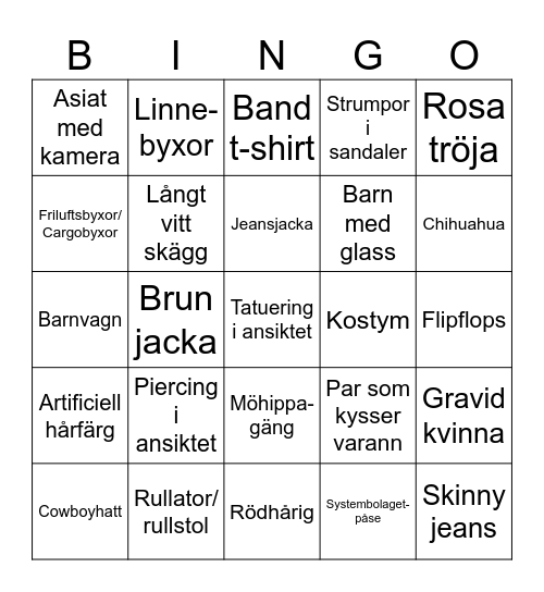 People watching Bingo Card