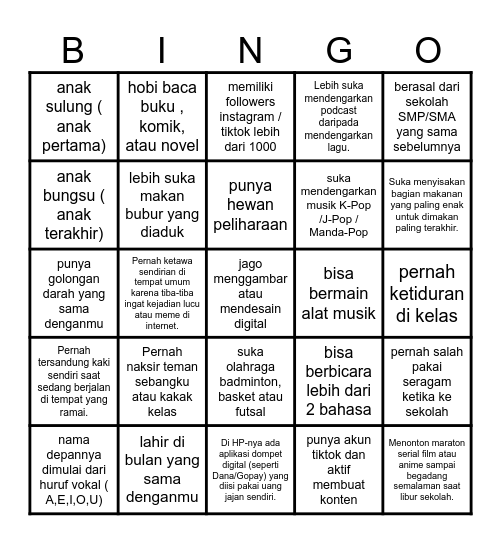 Untitled Bingo Card