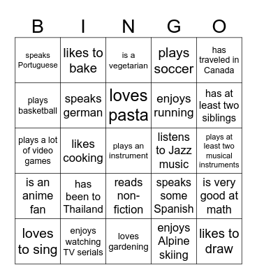 ESL D: Find someone who... Bingo Card