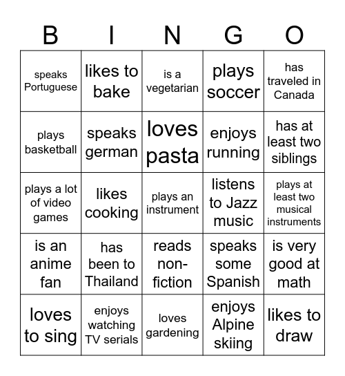 ESL D: Find someone who... Bingo Card