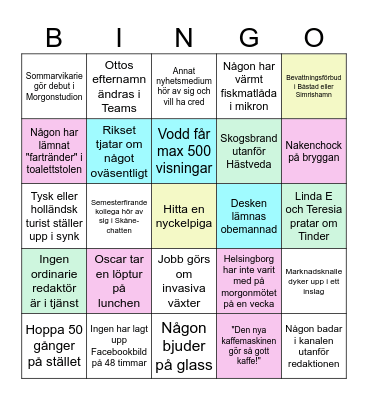 Först till en rad respektive full bricka vinner pris Bingo Card