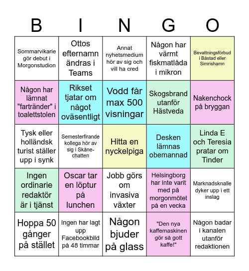 Först till en rad respektive full bricka vinner pris Bingo Card