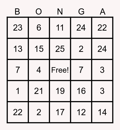 Untitled Bingo Card